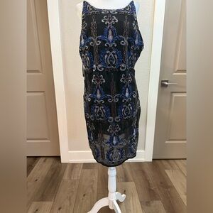 Francesca's Collections Black and Blue beaded Midi Dress